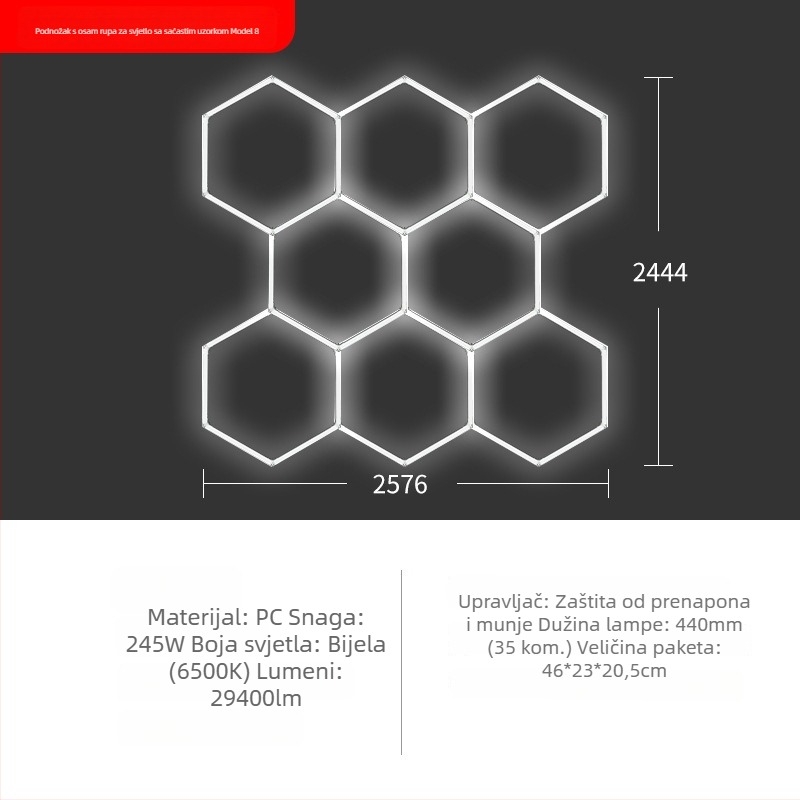LED svjetiljka za automehaničarski prostor s pčelinjom mrežom, 220V, 6W/20W, vodootporna, 155 lm/W