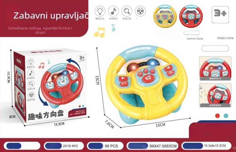 Dječji volan-igrač, električna simulacija autom s glazbom i svjetlima, plastika/guma, za djecu 4–6 godina, baterijsko napajanje