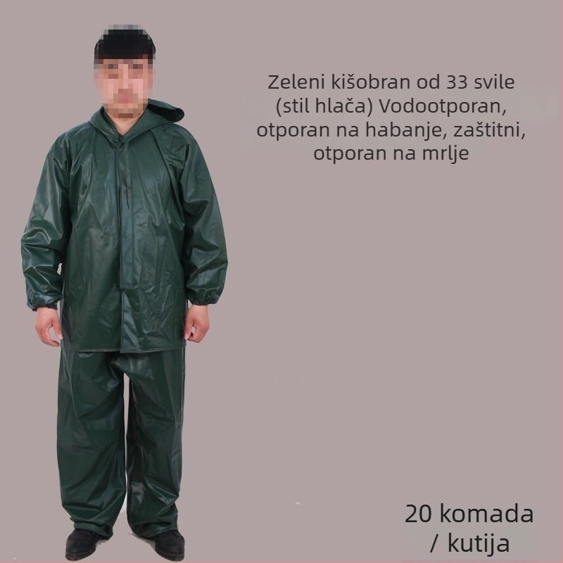 Podijeljeni kišni kaput od PVC materijala, vodootporni sloj ljepila PVC, za odraslu osobu, mogućnost prilagođavanja (tisk logotipa)