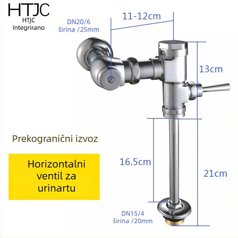 Ručno pritisni ventil za pranje WC-a od mesinga, model XS-WMWS001, vrijeme ispiranja 5–8 s, izlaz 32 mm, radni tlak 10 MPa