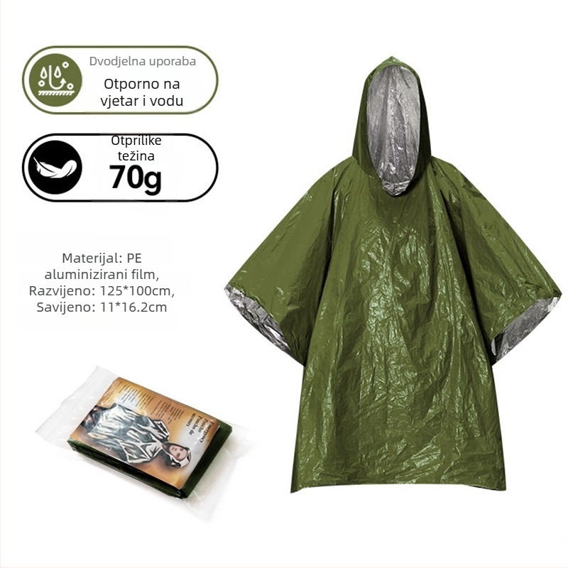 Planinski pončo u stilu crtanog filma, PE aluminijska folija, uobičajene debljine, za odraslu osobu, za jednu osobu, vodootporan sloj PE ljepila