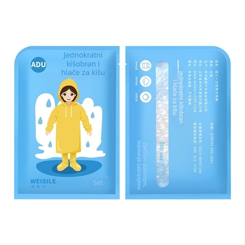 Jednokratni PVC kišni pončo za odrasle i djecu, laganog materijala, za jednu osobu, pakiran u vrećicu