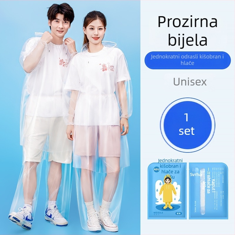 Jednokratni PVC kišni pončo za odrasle i djecu, laganog materijala, za jednu osobu, pakiran u vrećicu