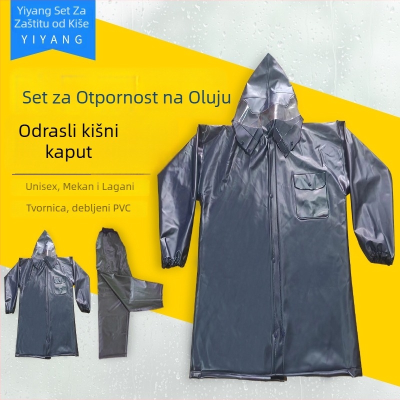 Odrasli kišni komplet s kompletnim kišnim hlačama, debeli PVC materijal 37S, vanjski pončo, mogućnost logotipa