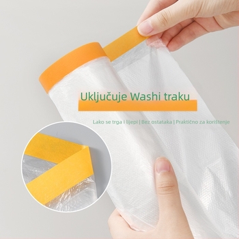 Folija za zaštitu pri bojama s papirnom pozadinom i PE materijalom za maskiranje i zaštitu od prašine (Debljina: 0.6–0.7 mm; Materijal: PE + japanski papir; Ljepljivi sustav: papirna podloga; Primjena: automobili, brodovi, vlakovi, kabine, namještaj)