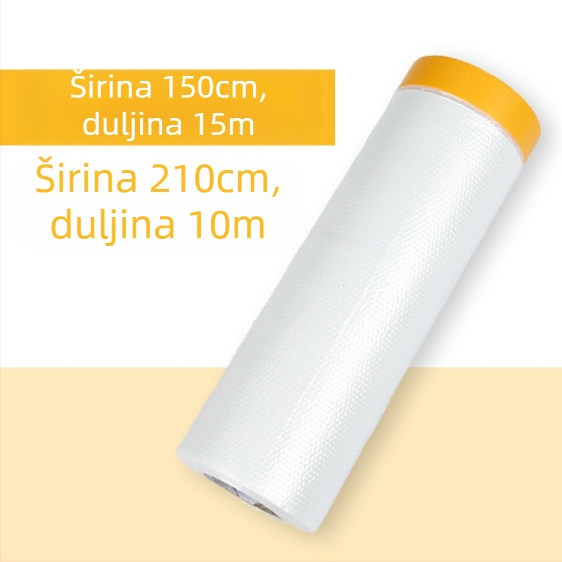 Folija za zaštitu pri bojama s papirnom pozadinom i PE materijalom za maskiranje i zaštitu od prašine (Debljina: 0.6–0.7 mm; Materijal: PE + japanski papir; Ljepljivi sustav: papirna podloga; Primjena: automobili, brodovi, vlakovi, kabine, namještaj)