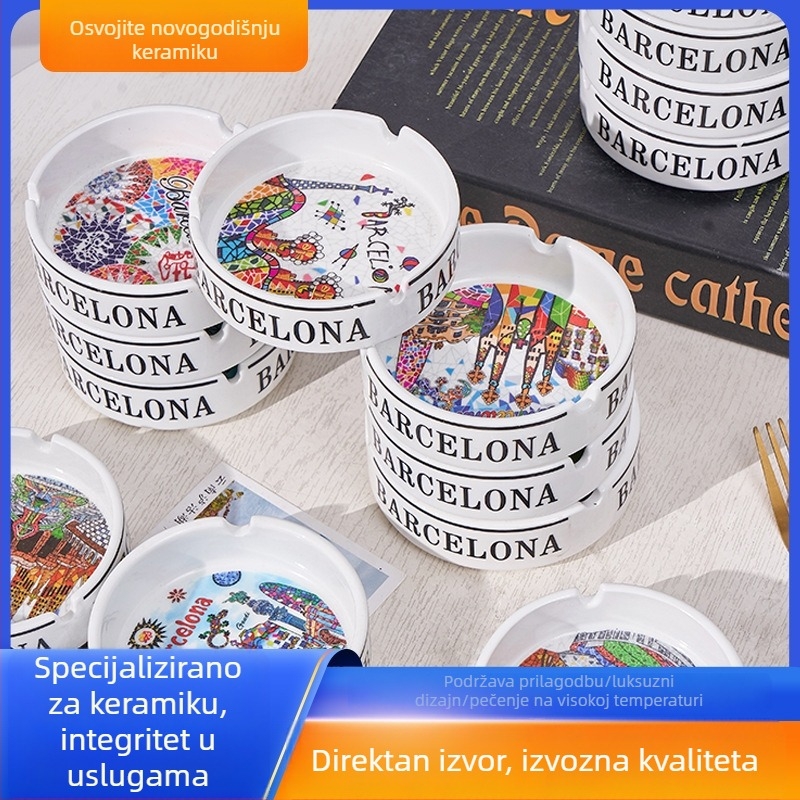 Keramički pepeljak, minimalistički i elegantan, kružnog oblika s dizajnom slova, prilagodljiv logo, veleprodaja za kućne i poslovne poklone