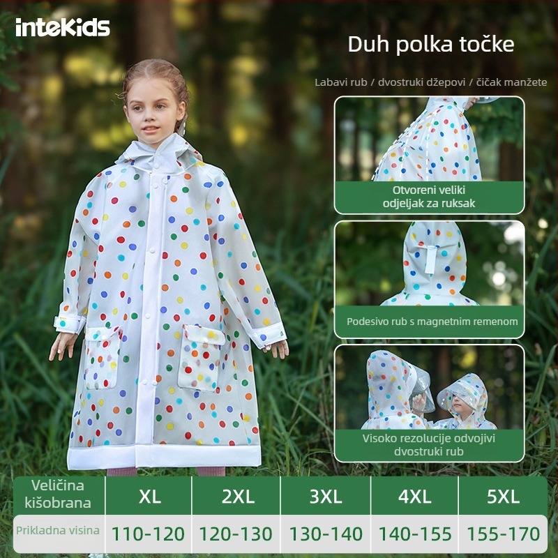 Dječji kišni pončo s podijeljenim krojem, EVA tkanina, za školu, džep za ruksak, Sweet Boy