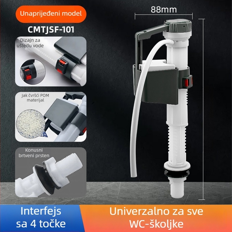 Toaletni ulazni ventil za univerzalni rezervoar vode – direktna ugradnja, ABS+POM, brtva protiv curenja