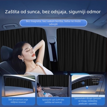 Auto zavjese za stražnje prozore automobila s tračnicom – zaštita od sunca i privatnost za stražnja sjedala