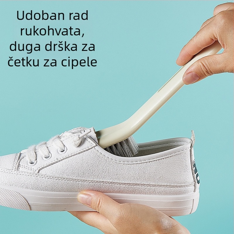 Četka za cipele s dugačkim držalom i mekanim dlačicama za nježno čišćenje; konstrukcija od plastične žice