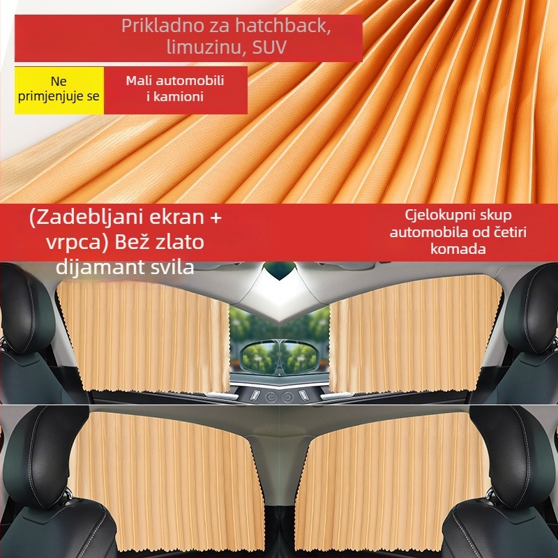 Auto zavjese i sjenilice — debele neprozirne, visići sustav montaže, univerzalno za automobile i terenska vozila