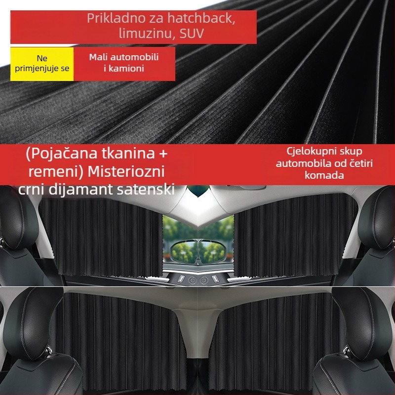 Auto zavjese i sjenilice — debele neprozirne, visići sustav montaže, univerzalno za automobile i terenska vozila