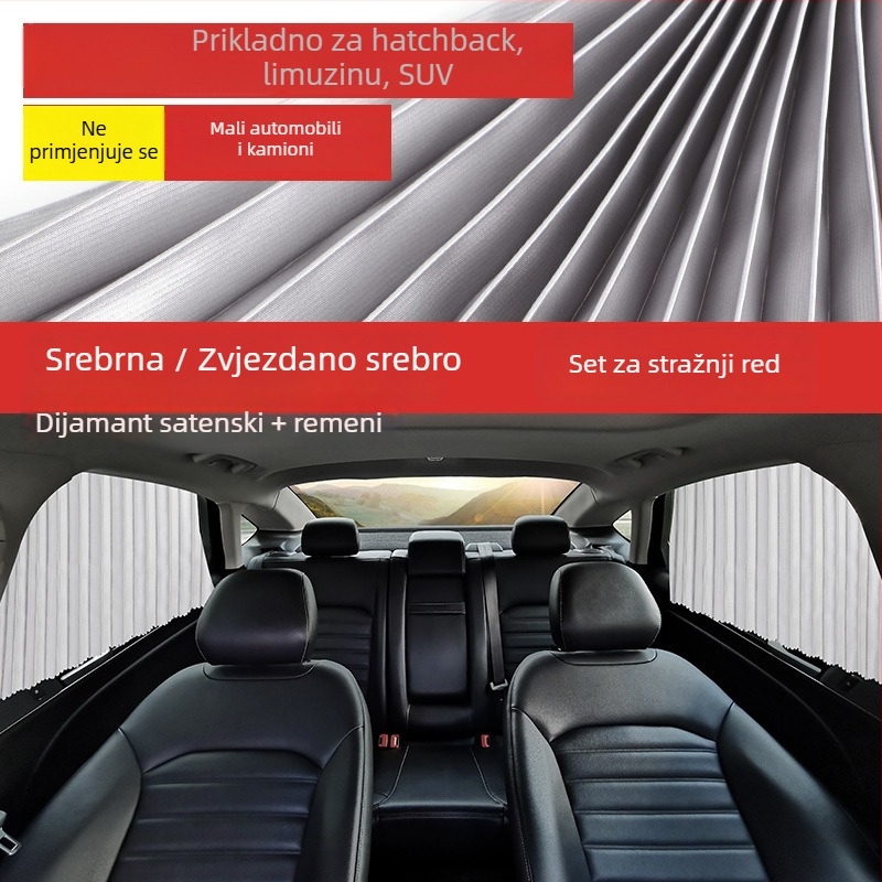 Auto zavjese i sjenilice — debele neprozirne, visići sustav montaže, univerzalno za automobile i terenska vozila