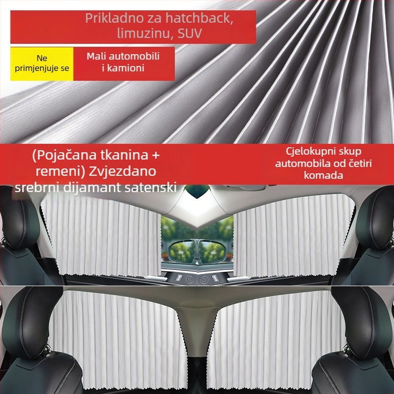 Auto zavjese i sjenilice — debele neprozirne, visići sustav montaže, univerzalno za automobile i terenska vozila