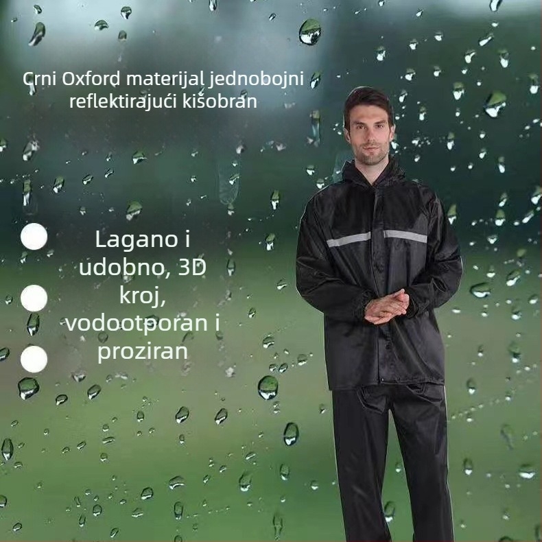 Reflektirajući split set kišnih jakni i hlača od Oxford tkane, moguć tisak logotipa, PVC vodootporni sloj, za odrasle planinarenje