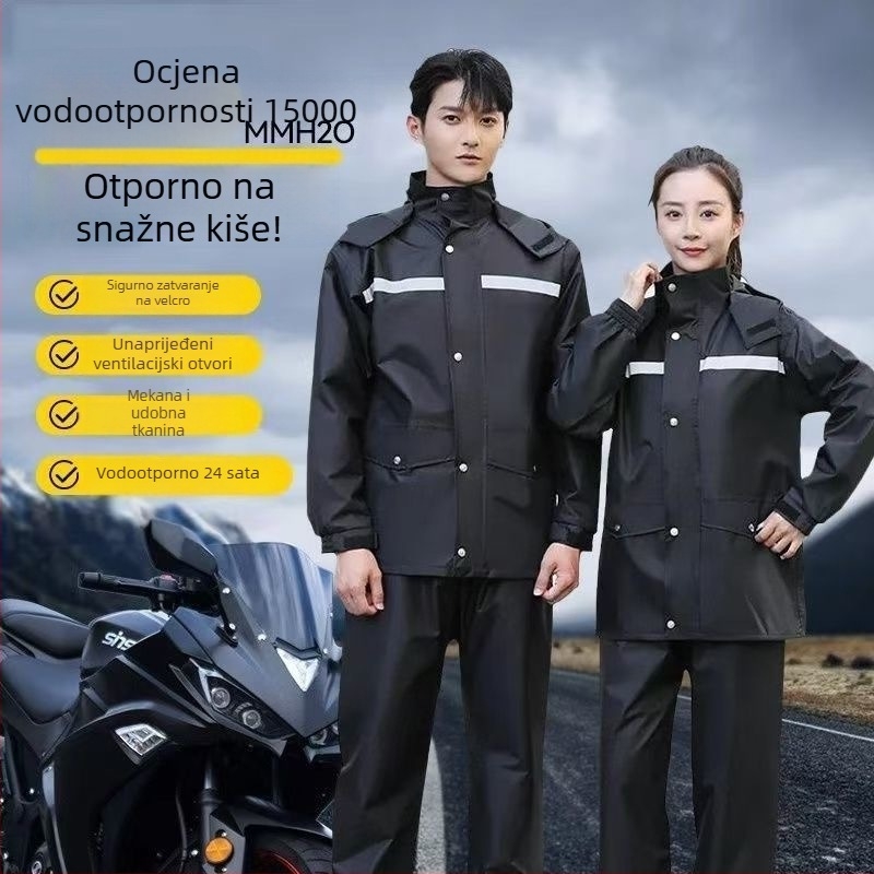Odrasli unisex komplet kišne jakne i hlača za kišu za motocikl i električno vozilo, debeli Oxford materijal, vodootporni sloj PVC ljepila, potpuna zaštita tijela