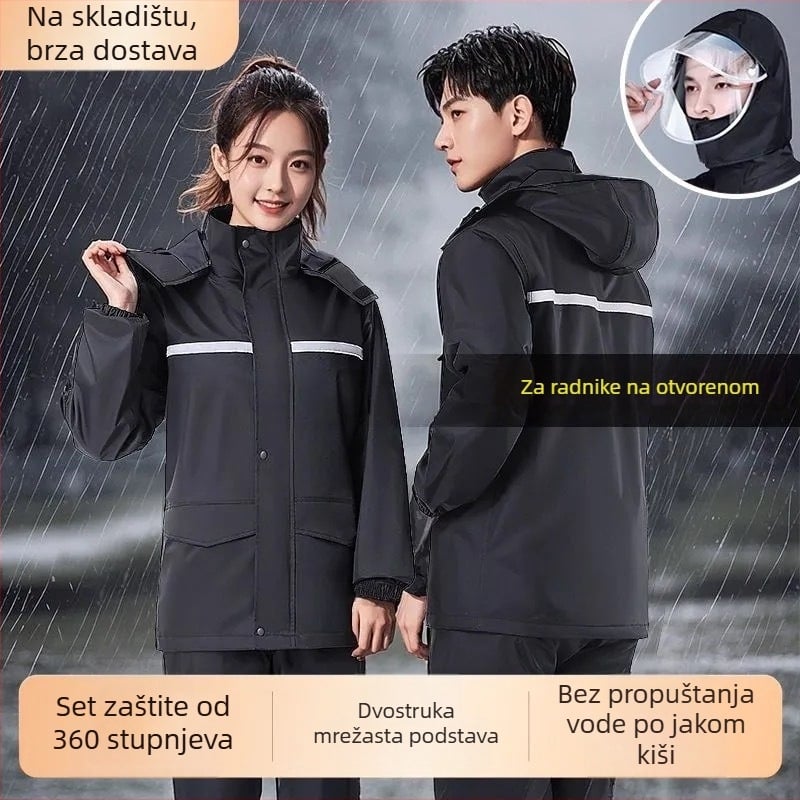 Odrasli unisex komplet kišne jakne i hlača za kišu za motocikl i električno vozilo, debeli Oxford materijal, vodootporni sloj PVC ljepila, potpuna zaštita tijela