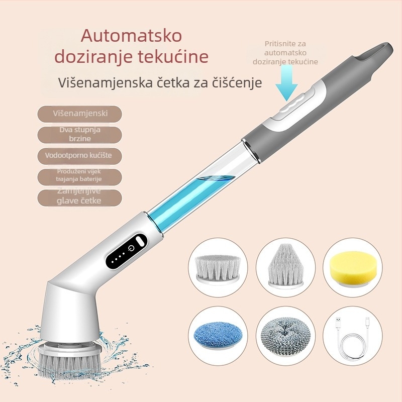 Plastična električna četka za čišćenje – višestruka, prenosna, bežična, vodootporna, s spremnikom za tekućinu, za kuhinju i kupaonu, čišćenje kutova i podova