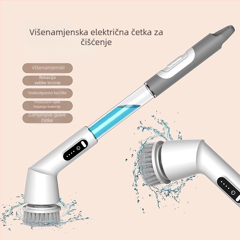 Plastična električna četka za čišćenje – višestruka, prenosna, bežična, vodootporna, s spremnikom za tekućinu, za kuhinju i kupaonu, čišćenje kutova i podova