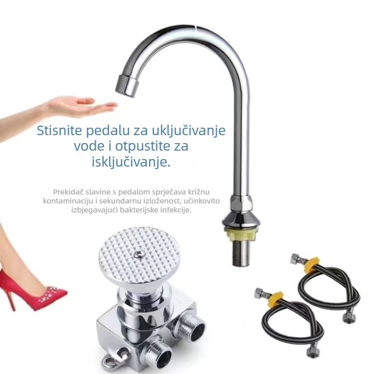 Bakreni pedalski slavinski ventil s prekidačem, 4-izlaz, tlak 0.8–1.2 MPa, ispiranje 5–10 s, model Foot Tap