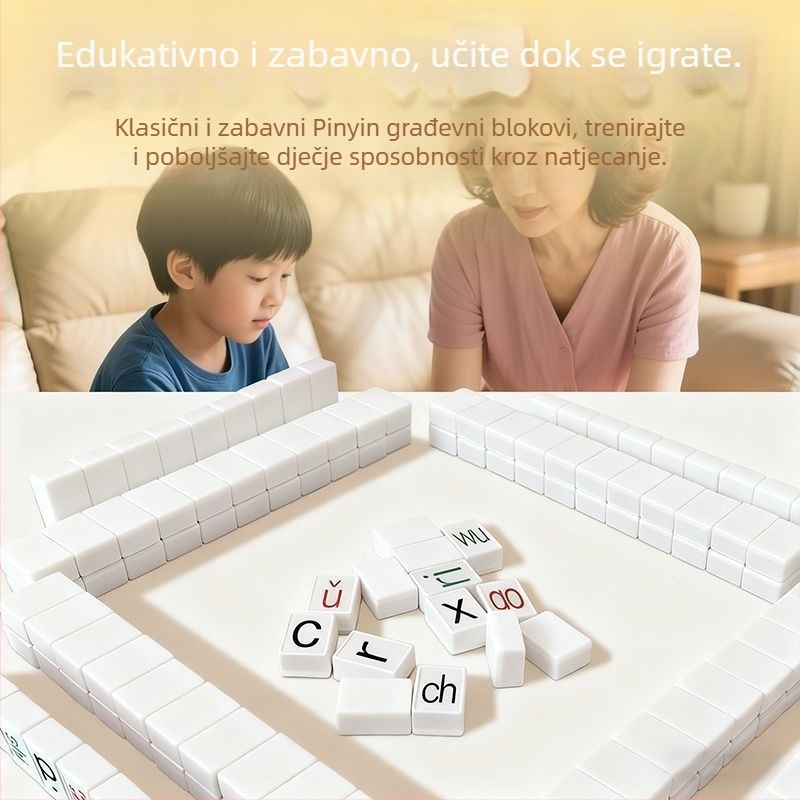 Pinyin Mahjong edukativna abecedna stolna igra za čitanje i učenje jezika — interaktivna plastična igračka za uzrast 7–14 godina