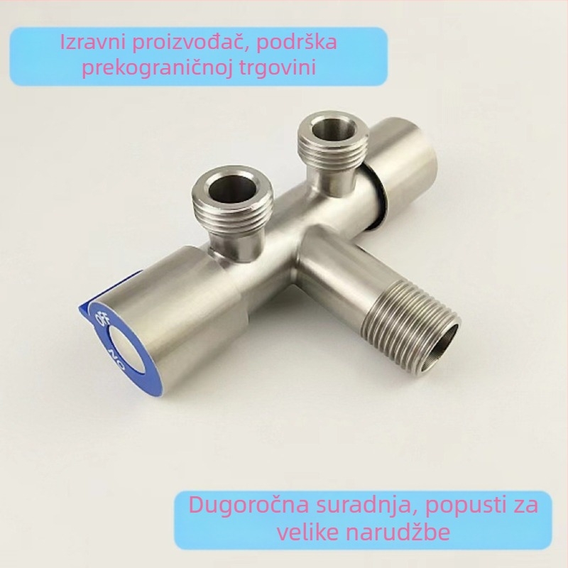 Dvostruki izlazni kutni ventil za set tuš-bide WC, zidna montaža, 304 nehrđajućeg čelika, promjer 15 mm, radni tlak 0,8 MPa