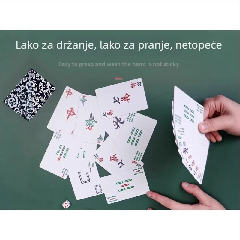 Skup karata za stolne igre Mahjong i poker, debeli karti, 144 kartica, prijenosni putni set, 108 Mahjong pločica, otporan na preklapanje