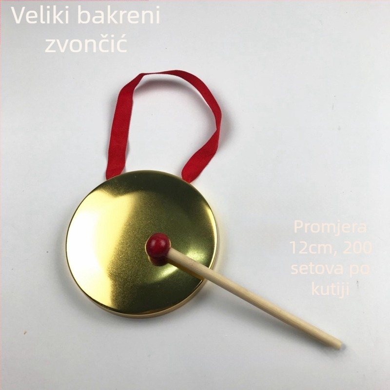 Mini bakreni gong s malim činelima – metalni udarni instrument za djecu, uzrast 7–14 godina