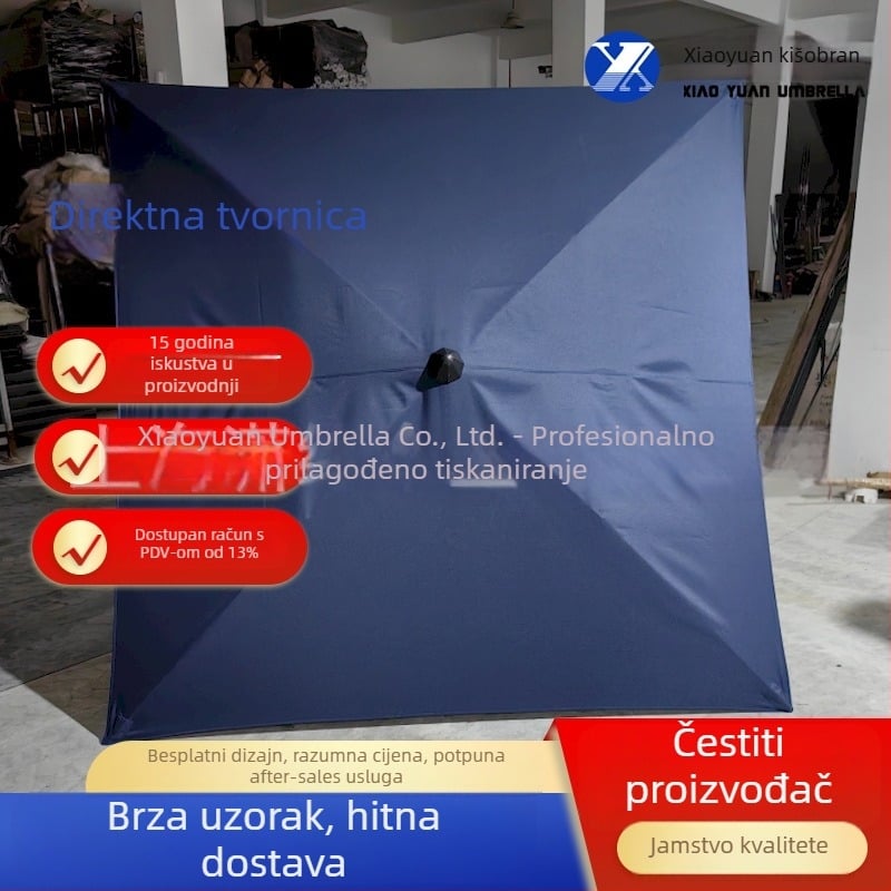 Sklopivi kišobran za ogradu s okvirom od četiri rebara, čeličnim vratilom, aluminijskom ručkom i poliester platnom