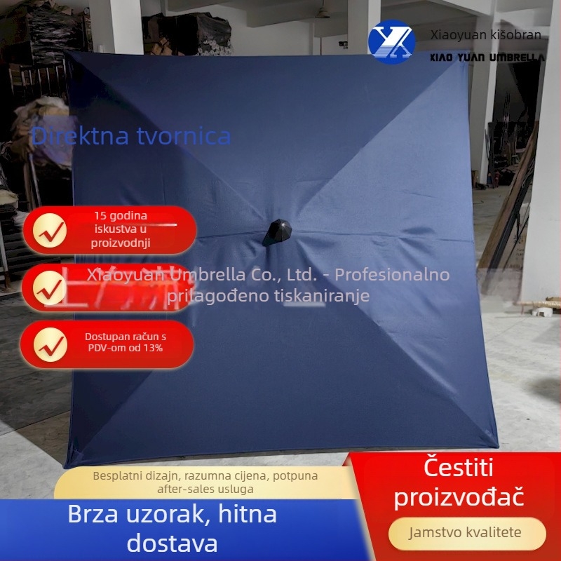 Sklopivi kišobran za ogradu s okvirom od četiri rebara, čeličnim vratilom, aluminijskom ručkom i poliester platnom