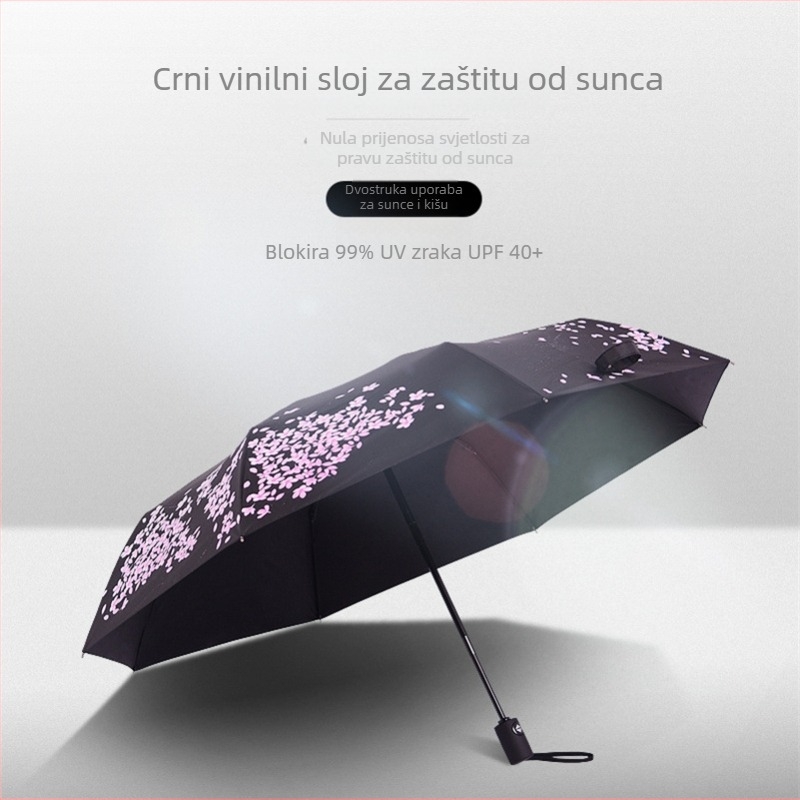 Automatsko otvaranje, trodijelni kišobran, motiv životinja s cvjetovima trešnje, UV zaštita, mogućnost prilagodbe logotipa