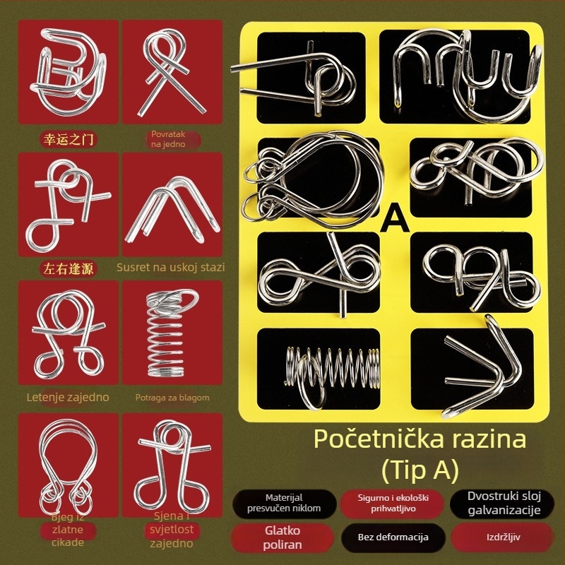Puzzle s željeznim prstenima, 8 dijelova za razvoj kognitivnih sposobnosti