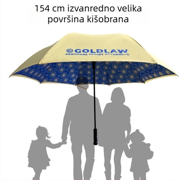 Luksuzni dvostruko složeni golf kišobran, automatsko otvaranje, duga drška, povećana otpornost na vjetar, prilagođeni uzorak i otisak logotipa.