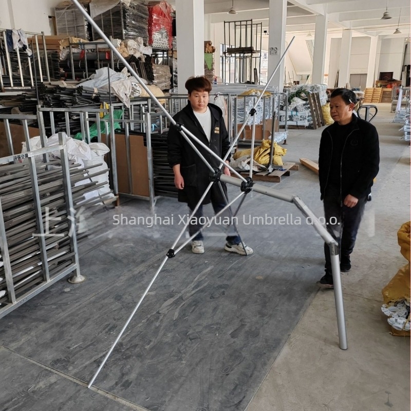 Stalak za kišobran s sklopivim okvirom ograde, aluminijski spoj, 4 rebara, poliester platno, čelična osovina, aluminijska drška