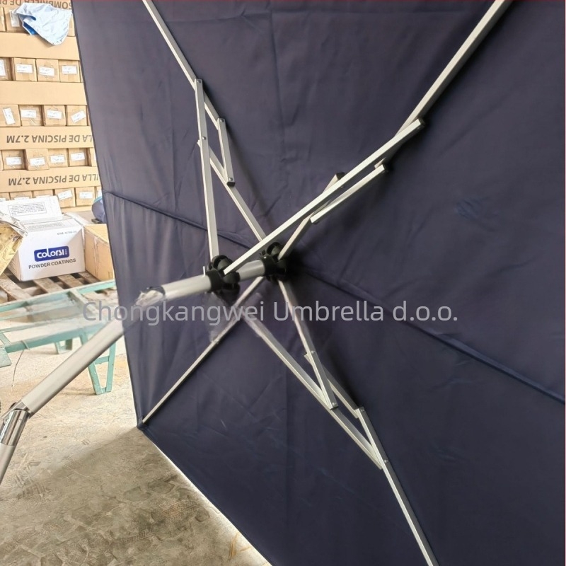 Stalak za kišobran s sklopivim okvirom ograde, aluminijski spoj, 4 rebara, poliester platno, čelična osovina, aluminijska drška