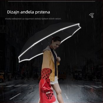 Sklopivi kišobran s integriranim ventilatorom za hlađenje, 8 rebara okvira, automatsko otvaranje, tkanina 210T, šipka od legure