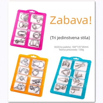 Puzzle od devet lanaca, metalni osmerodjelni set, za uzrast 7–14 godina, mogućnost uzorka prilagodbe