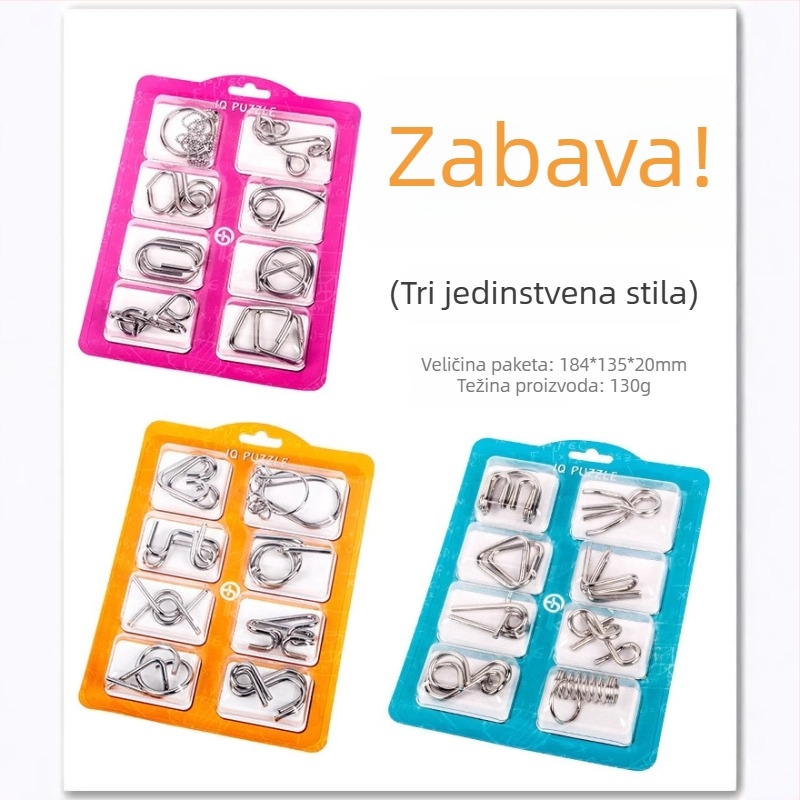 Puzzle od devet lanaca, metalni osmerodjelni set, za uzrast 7–14 godina, mogućnost uzorka prilagodbe