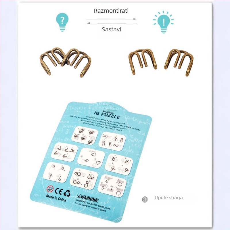 Puzzle od devet lanaca, metalni osmerodjelni set, za uzrast 7–14 godina, mogućnost uzorka prilagodbe