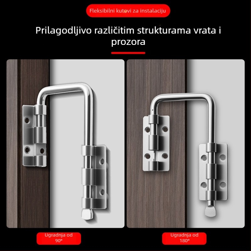Zasun za vrata tipa A, nehrđajući čelik, elektroplatirani završetak, montaža 90°/180°, zaštita od krađe za hotelska vrata