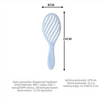 Četka za kosu, dvostruka upotreba mokro i suho, zakrivljeni dizajn, šuplja unutrašnjost, masažna funkcija, PP plast