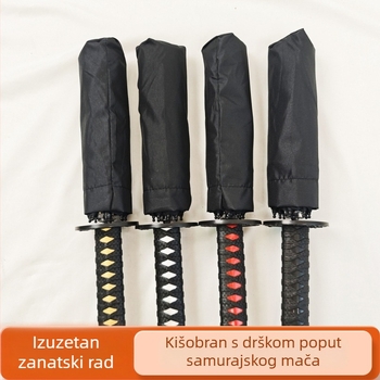Kišobran s kreativnom samurajskom drškom, japanski stil, 8 rebara od vlakna, kratki dizajn, ručno otvaranje