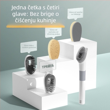 Plastična četka za posuđe s dugim držalom, četiri u jednom: spužva i abrazivna podloga