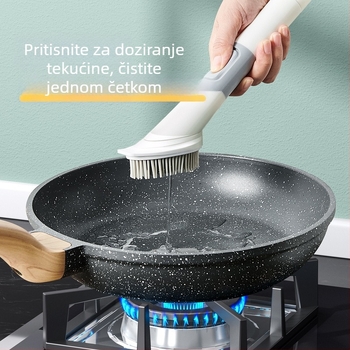 Plastična četka za posuđe s dugim držalom, četiri u jednom: spužva i abrazivna podloga