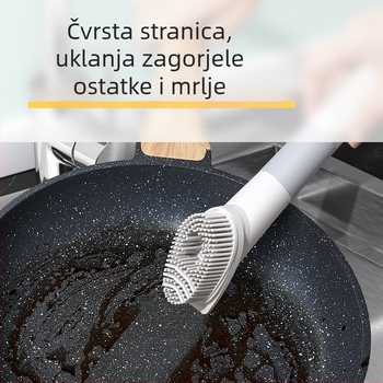 Plastična četka za posuđe s dugim držalom, četiri u jednom: spužva i abrazivna podloga