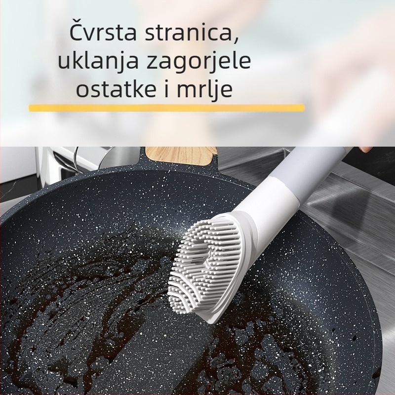 Plastična četka za posuđe s dugim držalom, četiri u jednom: spužva i abrazivna podloga