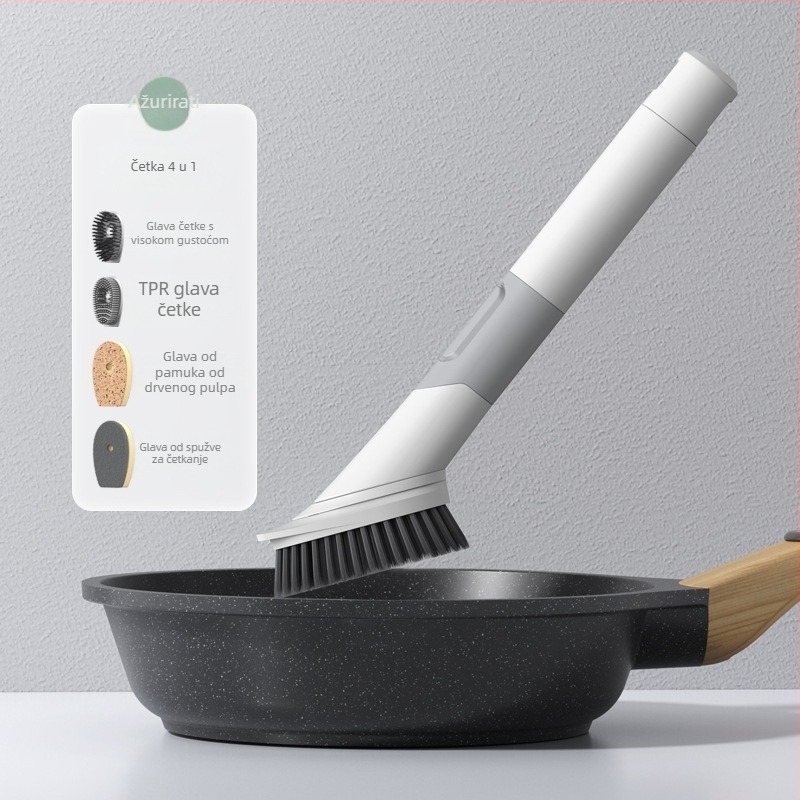 Plastična četka za posuđe s dugim držalom, četiri u jednom: spužva i abrazivna podloga