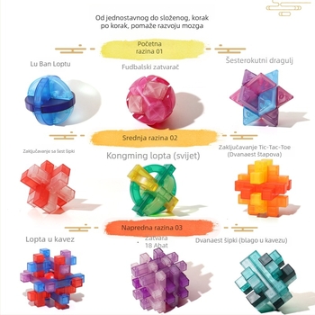 Obrazovni puzzle s Lu Ban zámkom (Kongming Lock) – ABS, obrazovni, rješavanje zámki i prstena, za uzrast 7–14 godina, prilagodba prema slici