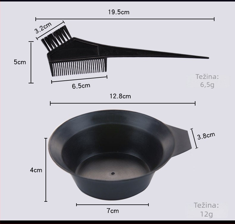 Set alata za bojanje kose s posudom i češljem, osmeročlani DIY set za kućnu upotrebu, neto sadržaj 15 g